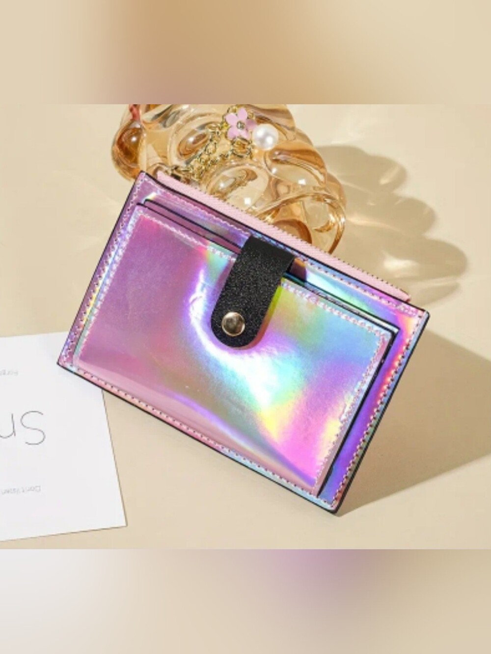Iridescent Holographic Card Holder Wallet - Pink Shine